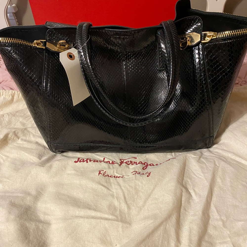 Salvatore Ferragamo Black Leather Tote Bag